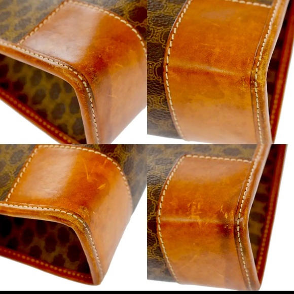 CELINE Logo Macadam Pattern Briefcase Hand Bag PVC Leather Brown made in Italy - Picture 7 of 14